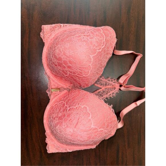 Victoria’s Secret Lined Demi Pink Lace Racerback Front Closure Bra Size 34DDD - Picture 2 of 5